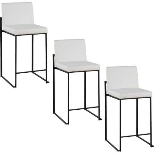 Fuji 26" High Back Counter Stool in Black Steel & White Leatherette (Set of 3)